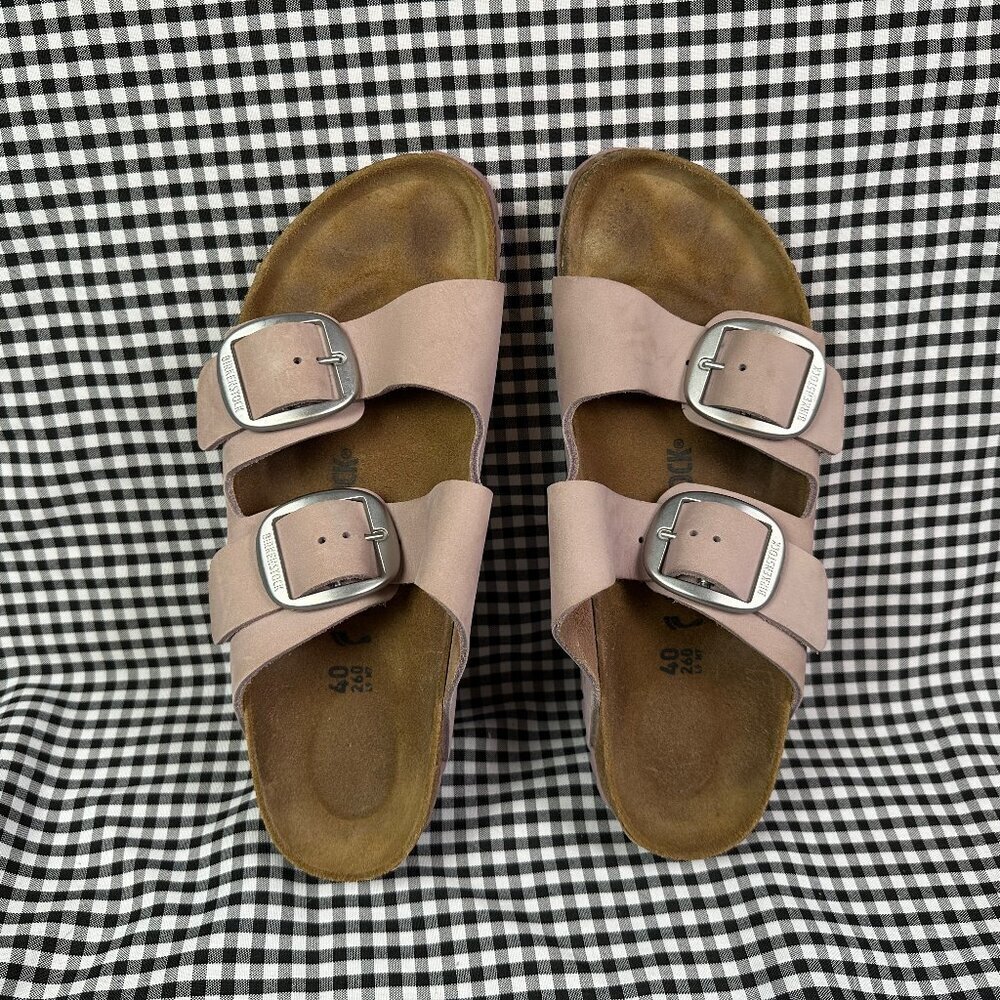 Birkenstock Arizona Big Buckle Lilac Pink Rose Silver Nubuck Leather NARROW 9